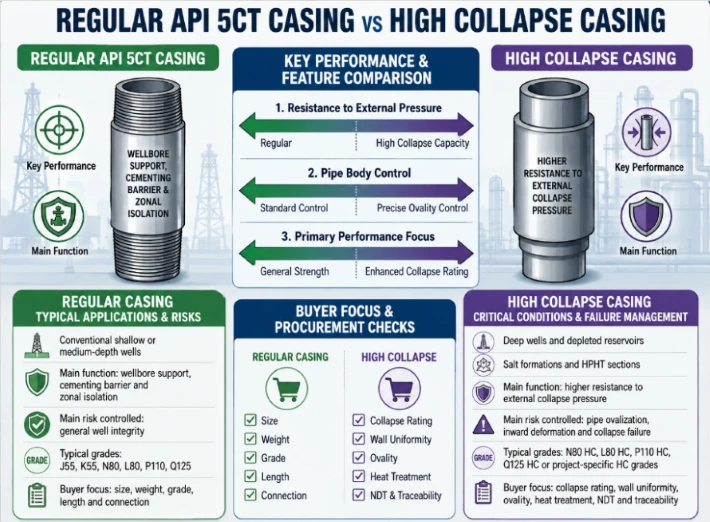 regular API 5CT casing vs high collapse casing-octal steel regular API 5CT casing vs high collapse casing-octal steel